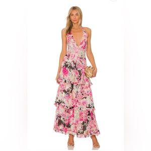 ROCOCO SAND
Metallic Floral Halter Maxi Dress XS